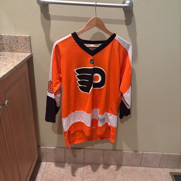 Giroux Orange and White Reebok Hockey Jersey - Picture 5 of 9